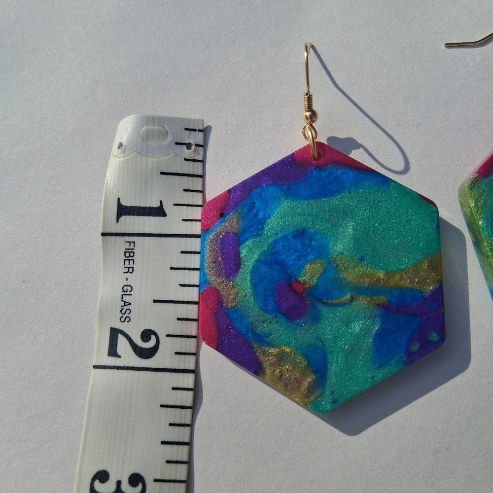 Hand Crafted Multicolor Hexagon Earrings - Picture 5 of 5